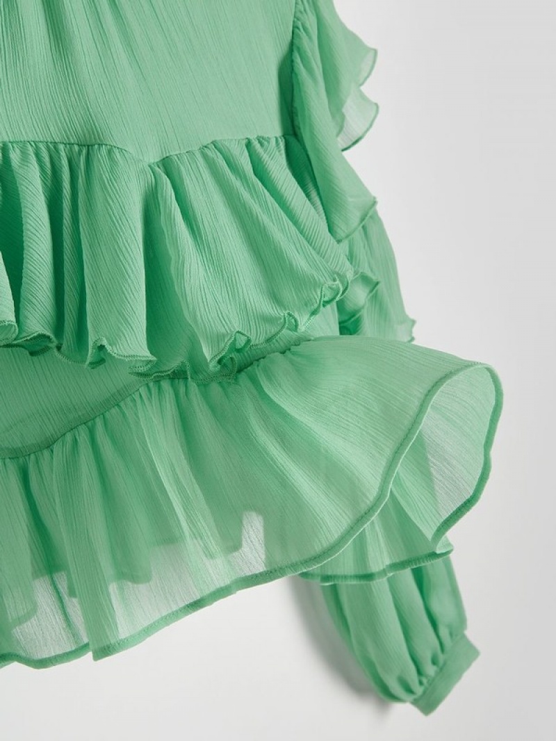 Green Reserved Ruffle Women's Shirts | QLRX-08291