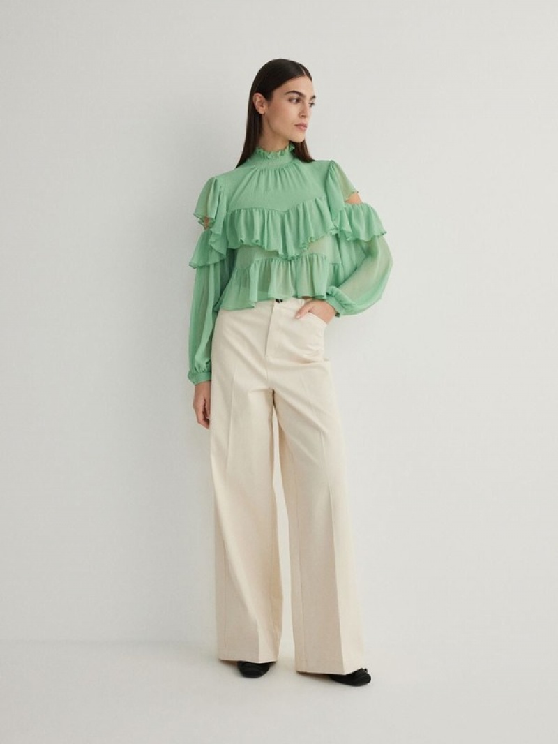 Green Reserved Ruffle Women's Shirts | QLRX-08291