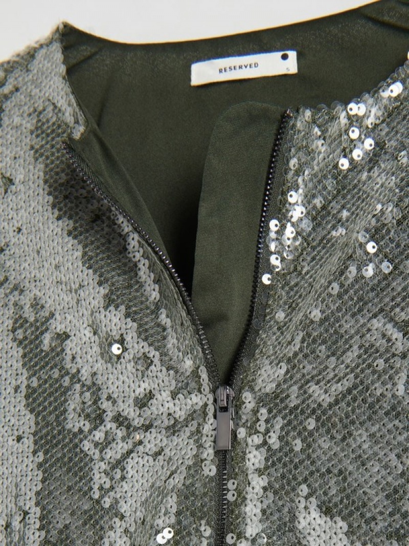 Green Reserved Sequin Bomber Women's Jackets | BQSF-58129