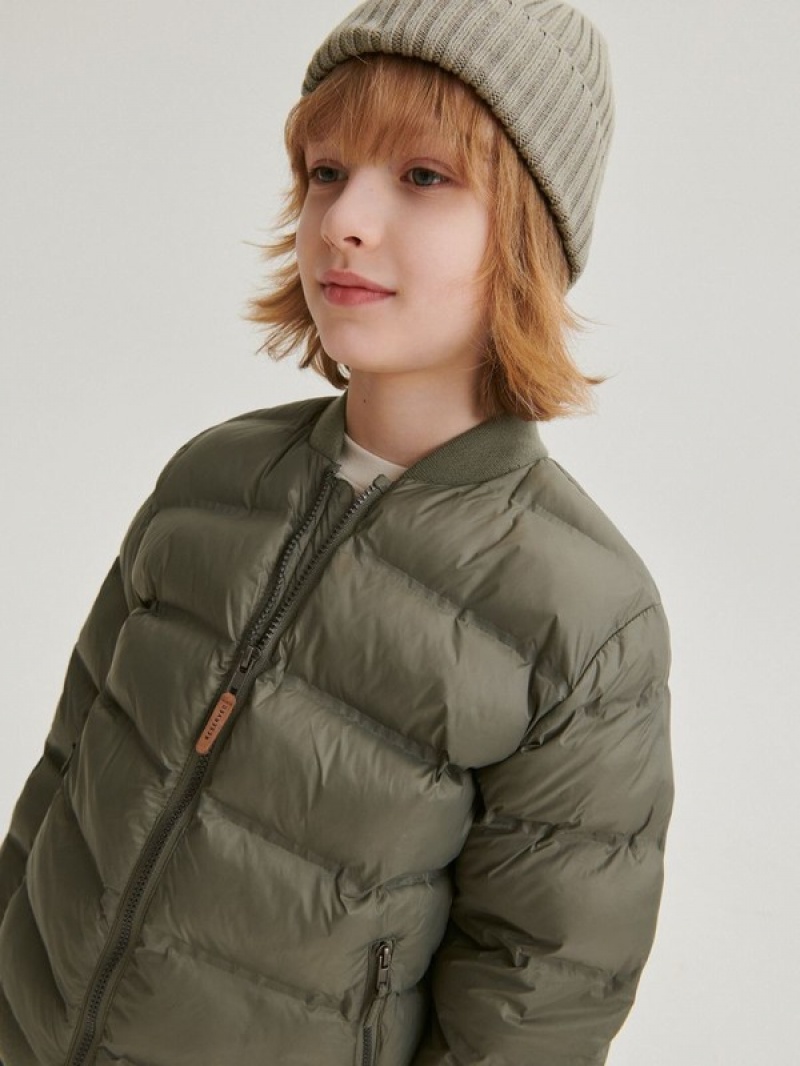 Green Reserved Stand Up Collar Boys' Jackets | OUZM-37961