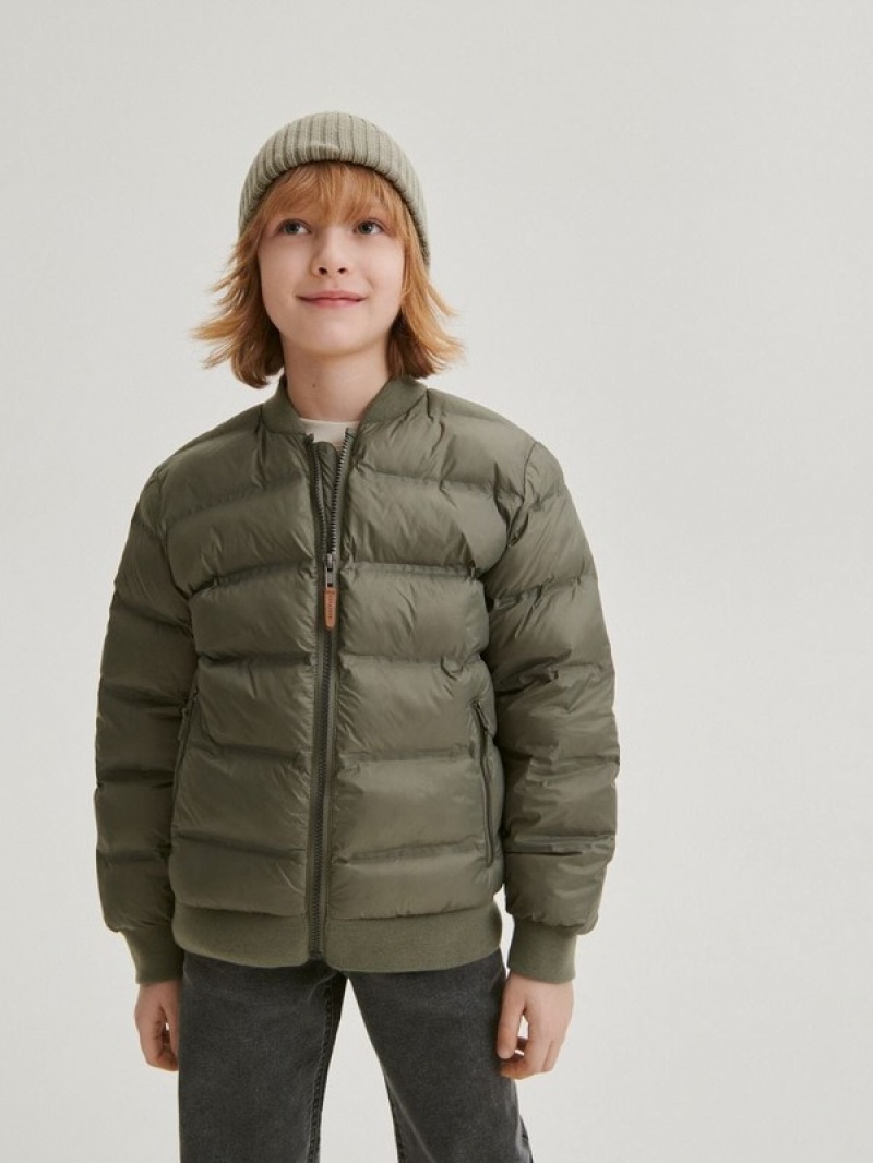 Green Reserved Stand Up Collar Boys' Jackets | OUZM-37961