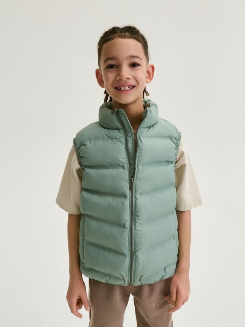 Green Reserved Stand Up Collar Boys' Jackets | LFNK-50261