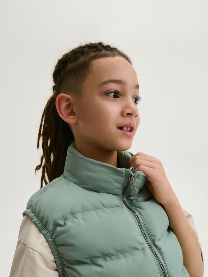 Green Reserved Stand Up Collar Boys' Jackets | LFNK-50261