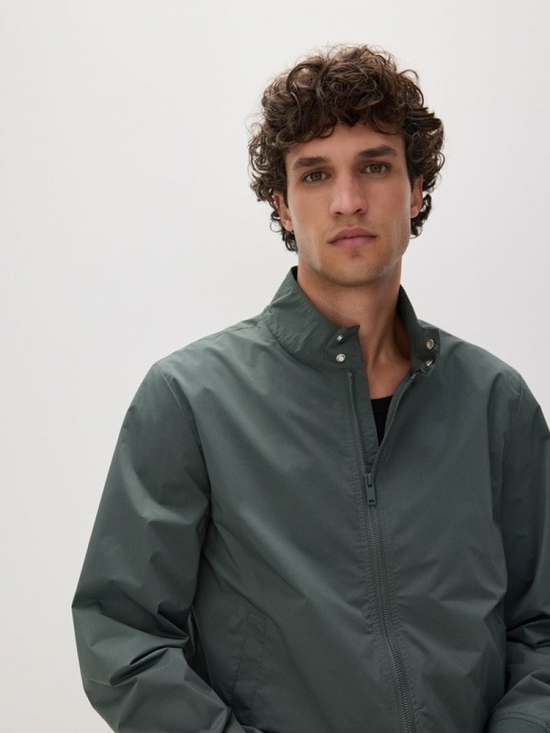 Green Reserved Stand Up Collar Men's Jackets | CAVZ-35186