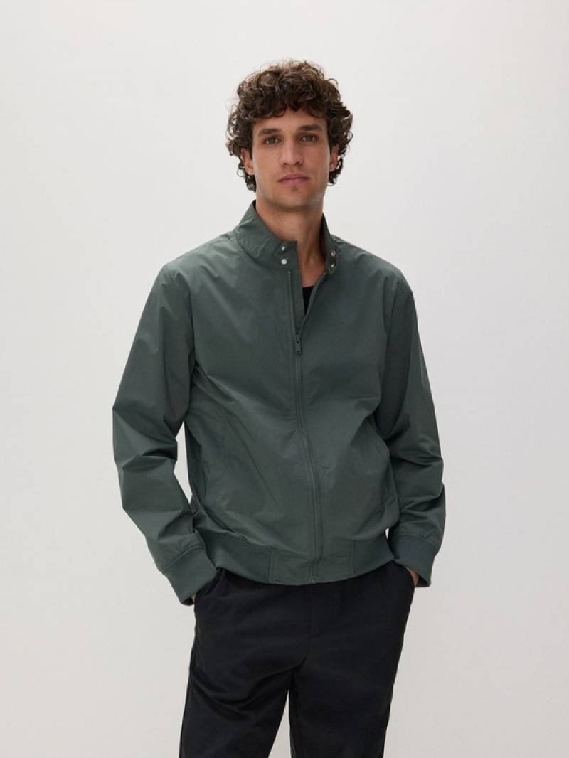 Green Reserved Stand Up Collar Men's Jackets | CAVZ-35186