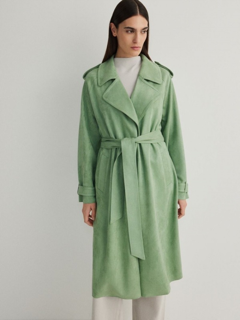 Green Reserved Tie Waist Women's Coats | ZPWL-84039