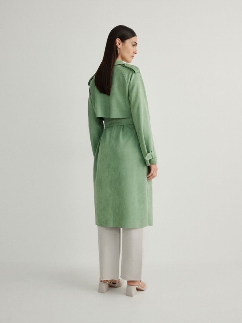 Green Reserved Tie Waist Women's Coats | ZPWL-84039