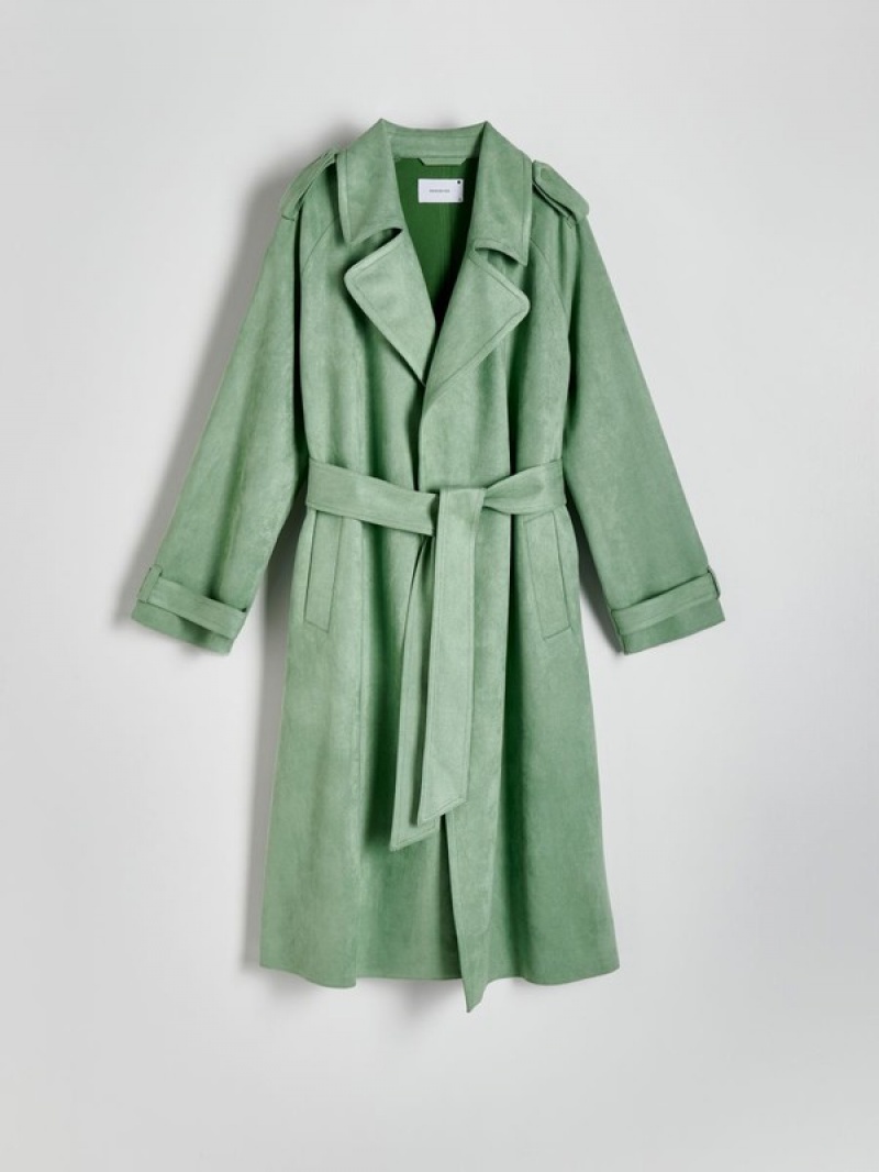 Green Reserved Tie Waist Women's Coats | ZPWL-84039