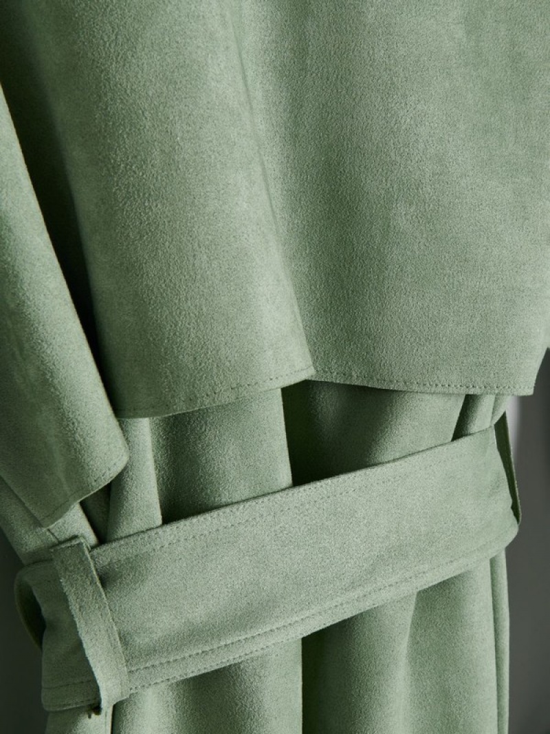 Green Reserved Tie Waist Women's Coats | ZPWL-84039