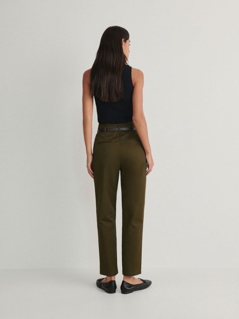 Green Reserved Tie Waist Women's Trousers | INBF-59270