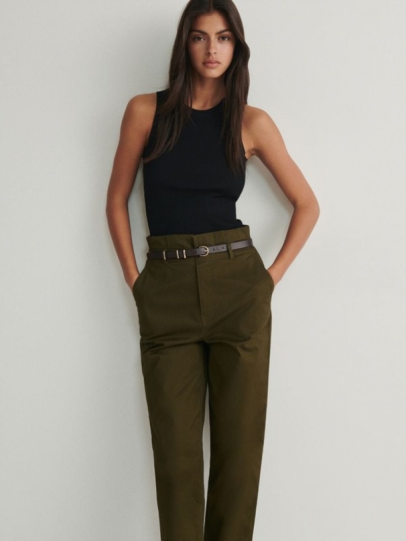 Green Reserved Tie Waist Women's Trousers | INBF-59270