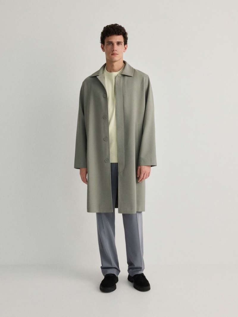 Green Reserved Viscose Blend Men's Coats | GQCR-10973