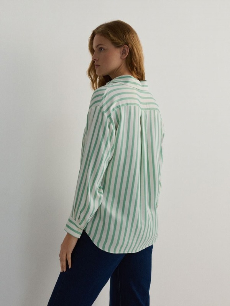 Green Reserved Viscose Women's Shirts | JXSU-17534