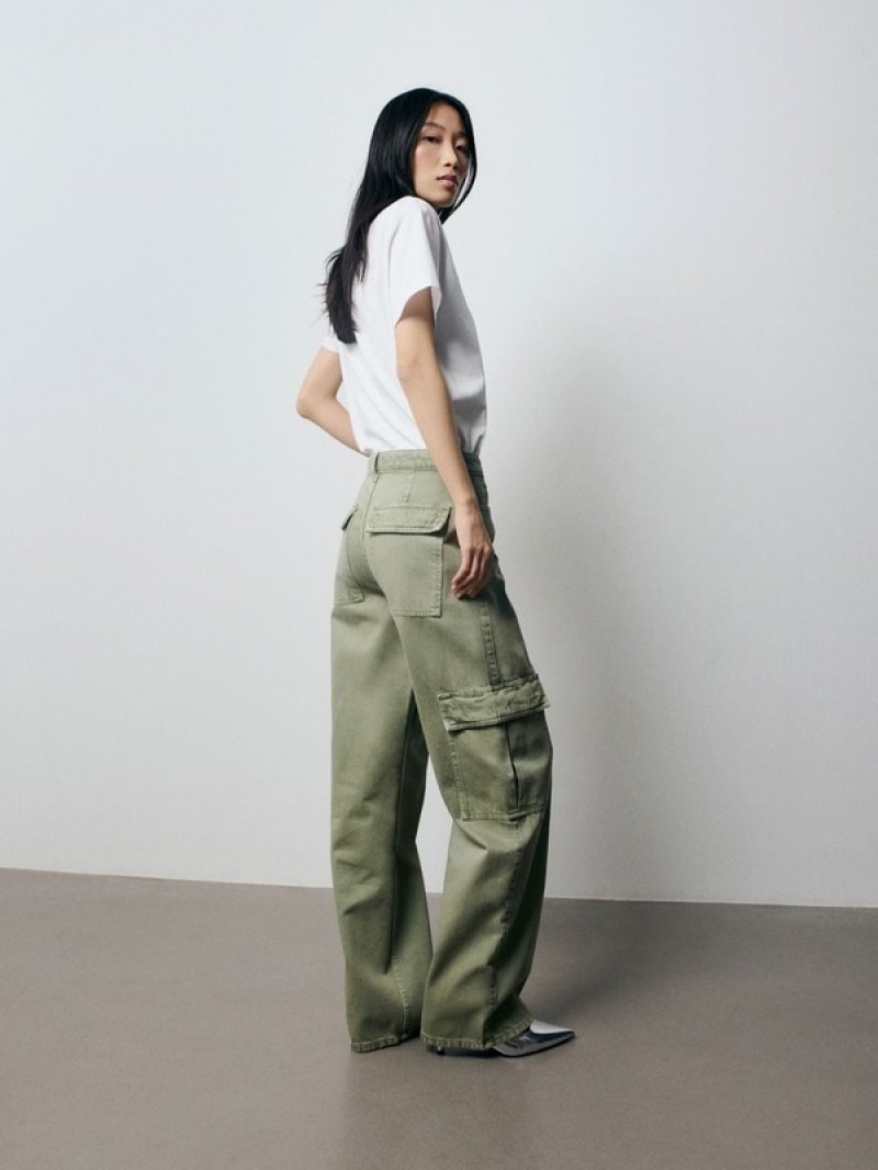 Green Reserved Wide Leg Cargo Women's Jeans | KLRE-15092