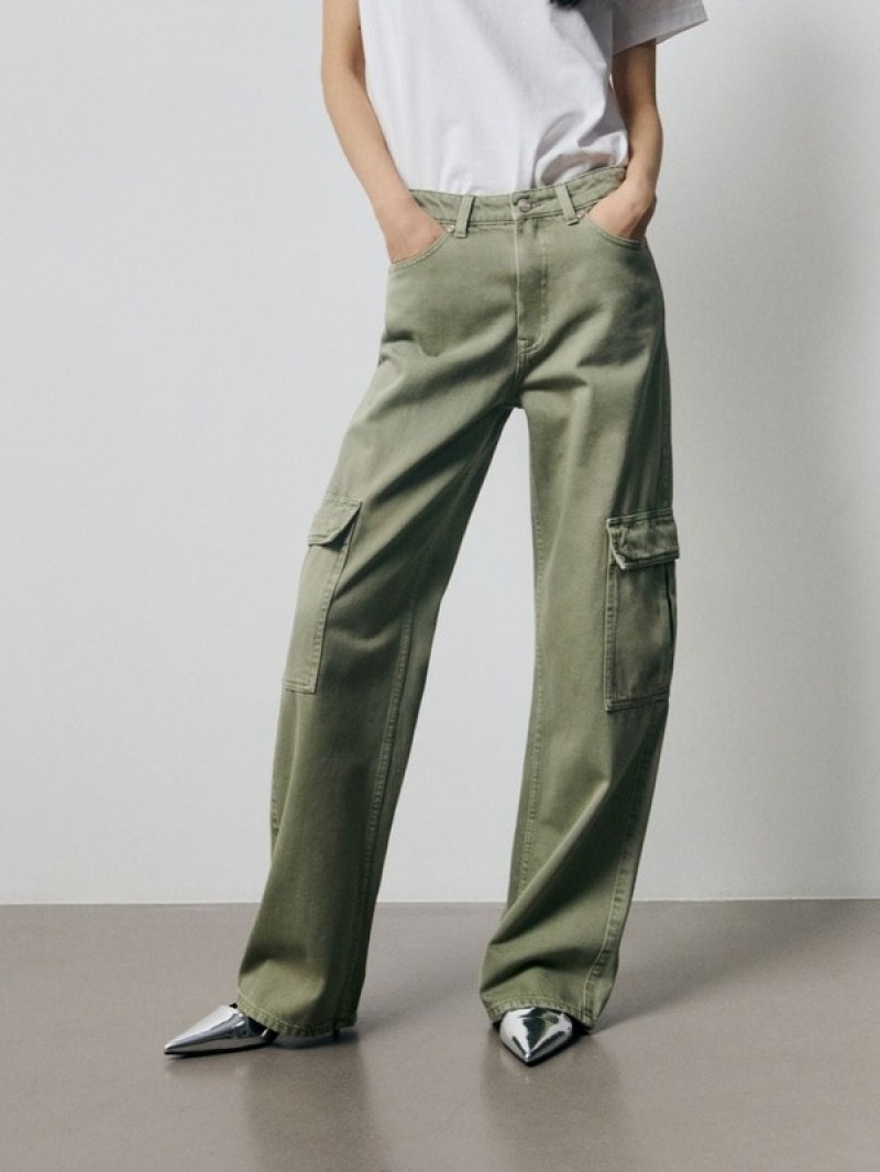 Green Reserved Wide Leg Cargo Women's Jeans | KLRE-15092