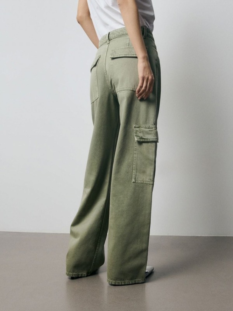 Green Reserved Wide Leg Cargo Women's Jeans | KLRE-15092