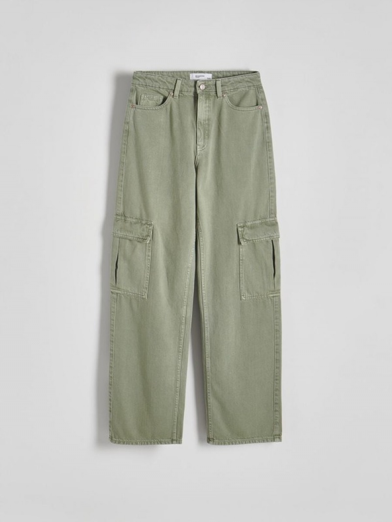 Green Reserved Wide Leg Cargo Women's Jeans | KLRE-15092