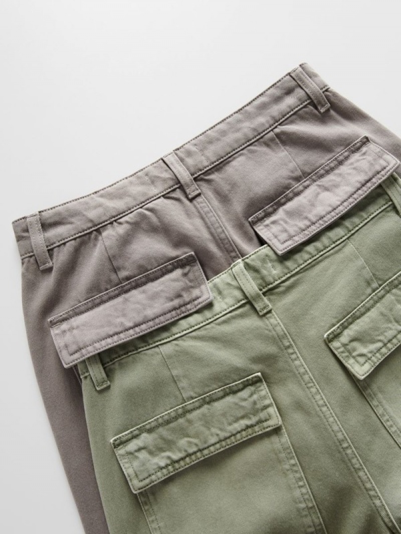 Green Reserved Wide Leg Cargo Women's Jeans | KLRE-15092