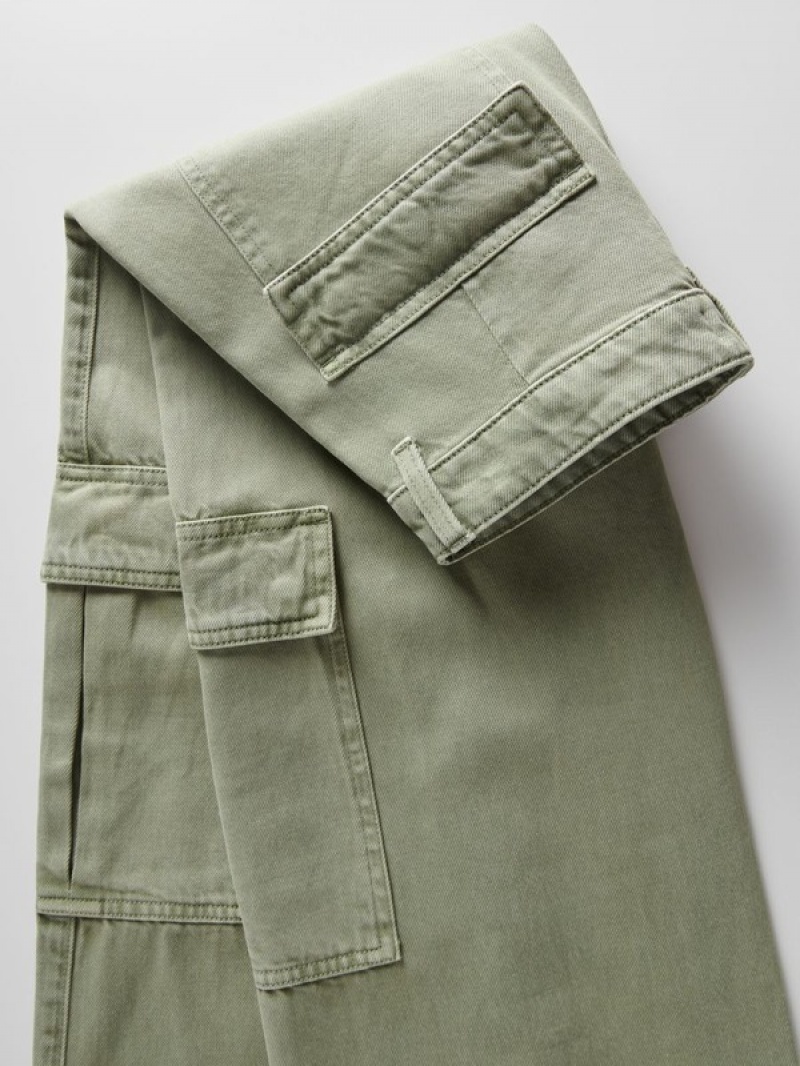 Green Reserved Wide Leg Cargo Women's Jeans | PSGV-72631