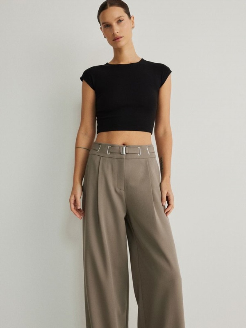 Green Reserved Wide Leg With Women's Trousers | QHKS-12869