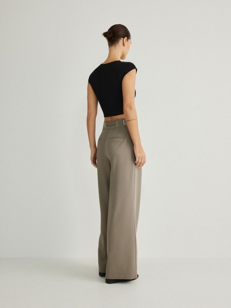 Green Reserved Wide Leg With Women's Trousers | QHKS-12869