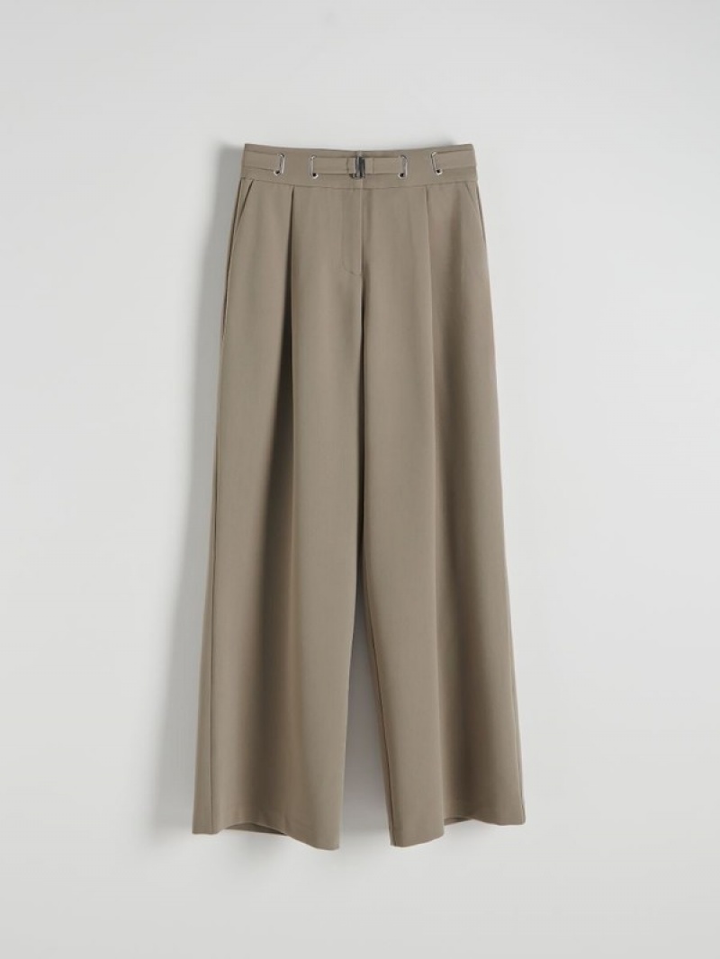 Green Reserved Wide Leg With Women's Trousers | QHKS-12869