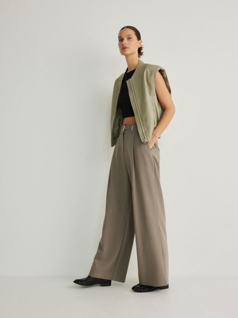 Green Reserved Wide Leg With Women\'s Trousers | QHKS-12869