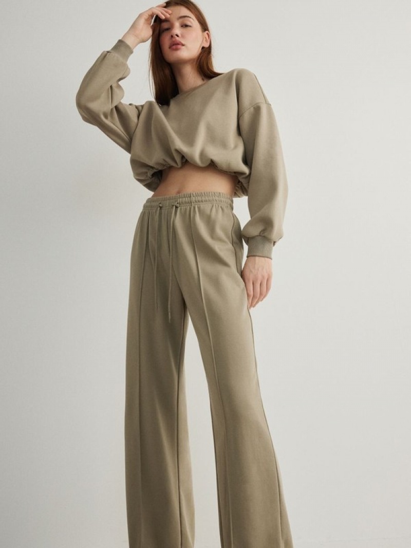 Green Reserved Wide Leg Women's Trousers | FSBN-85637