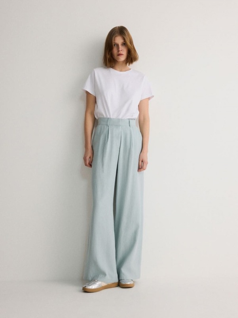 Green Reserved Wide Leg Women's Trousers | QHEM-91826