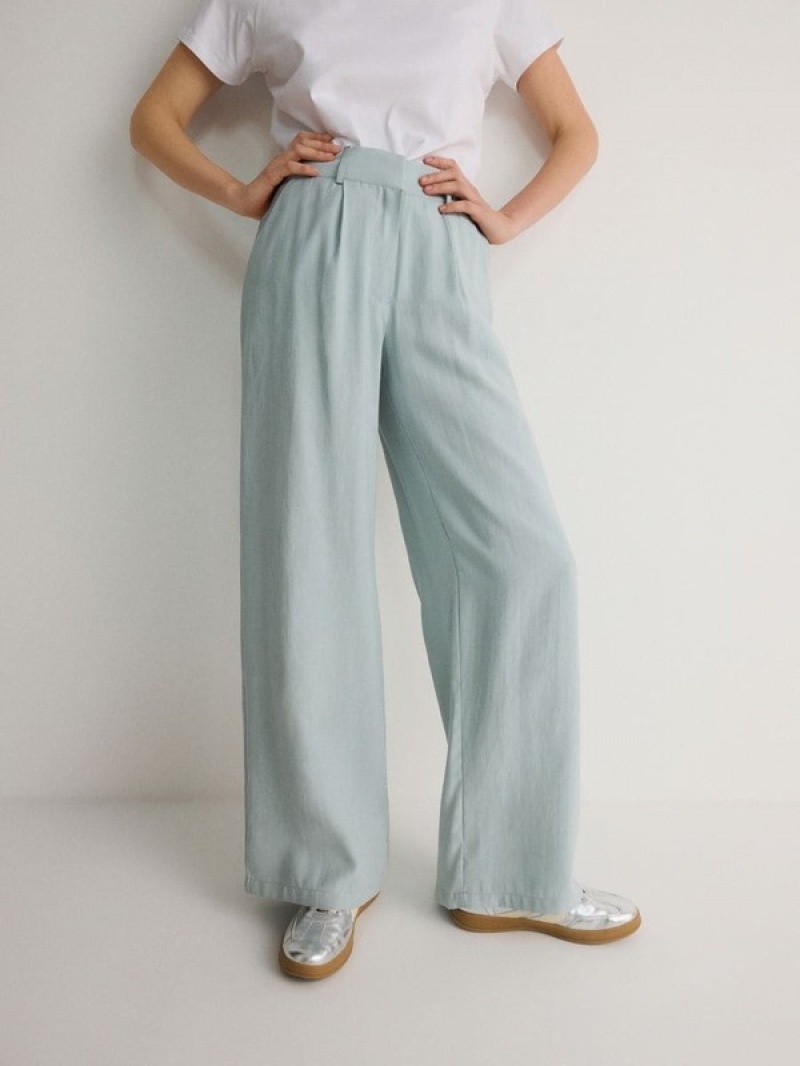 Green Reserved Wide Leg Women's Trousers | QHEM-91826