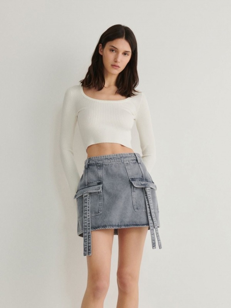 Grey Reserved Cargo Style Denim Women's Skirts | FDAT-39084