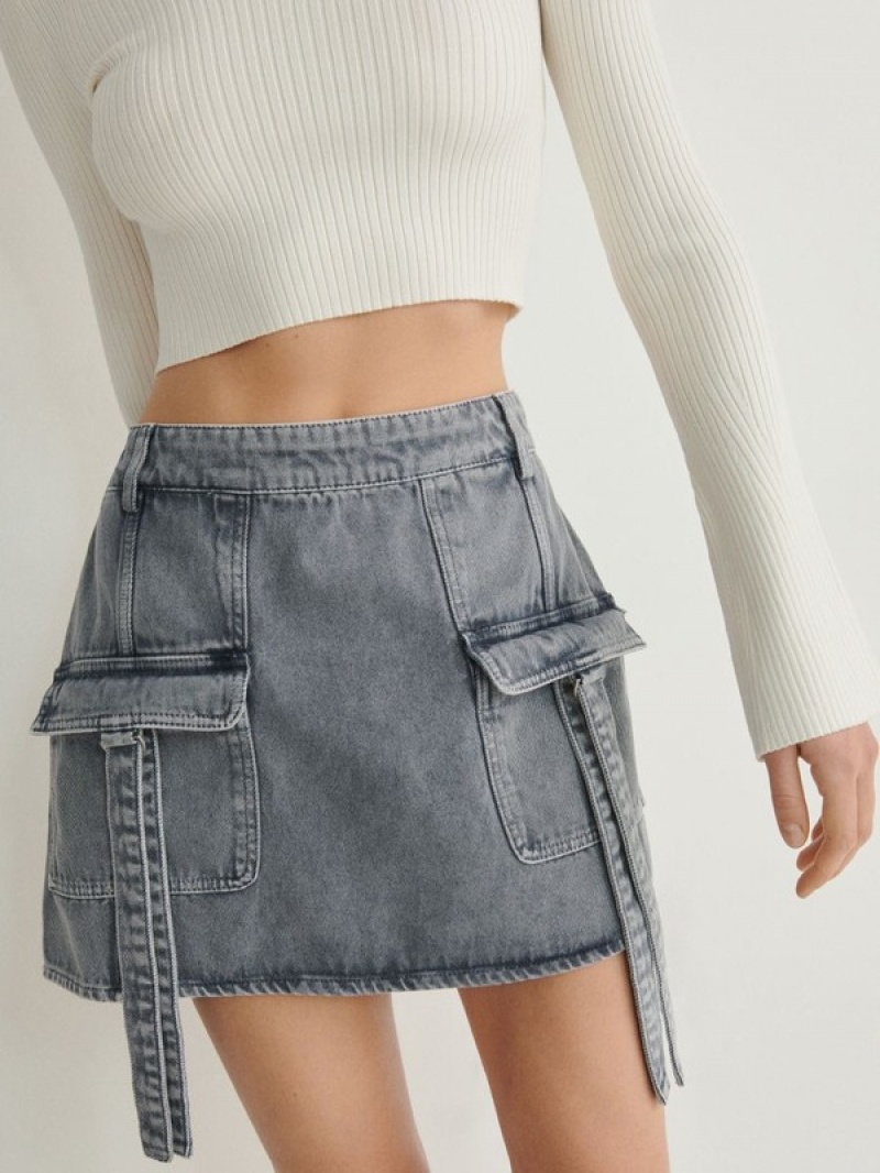 Grey Reserved Cargo Style Denim Women's Skirts | FDAT-39084