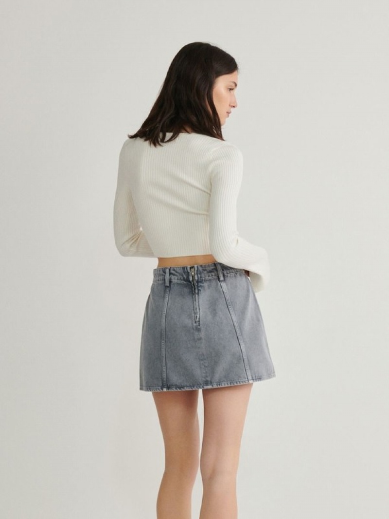 Grey Reserved Cargo Style Denim Women's Skirts | FDAT-39084