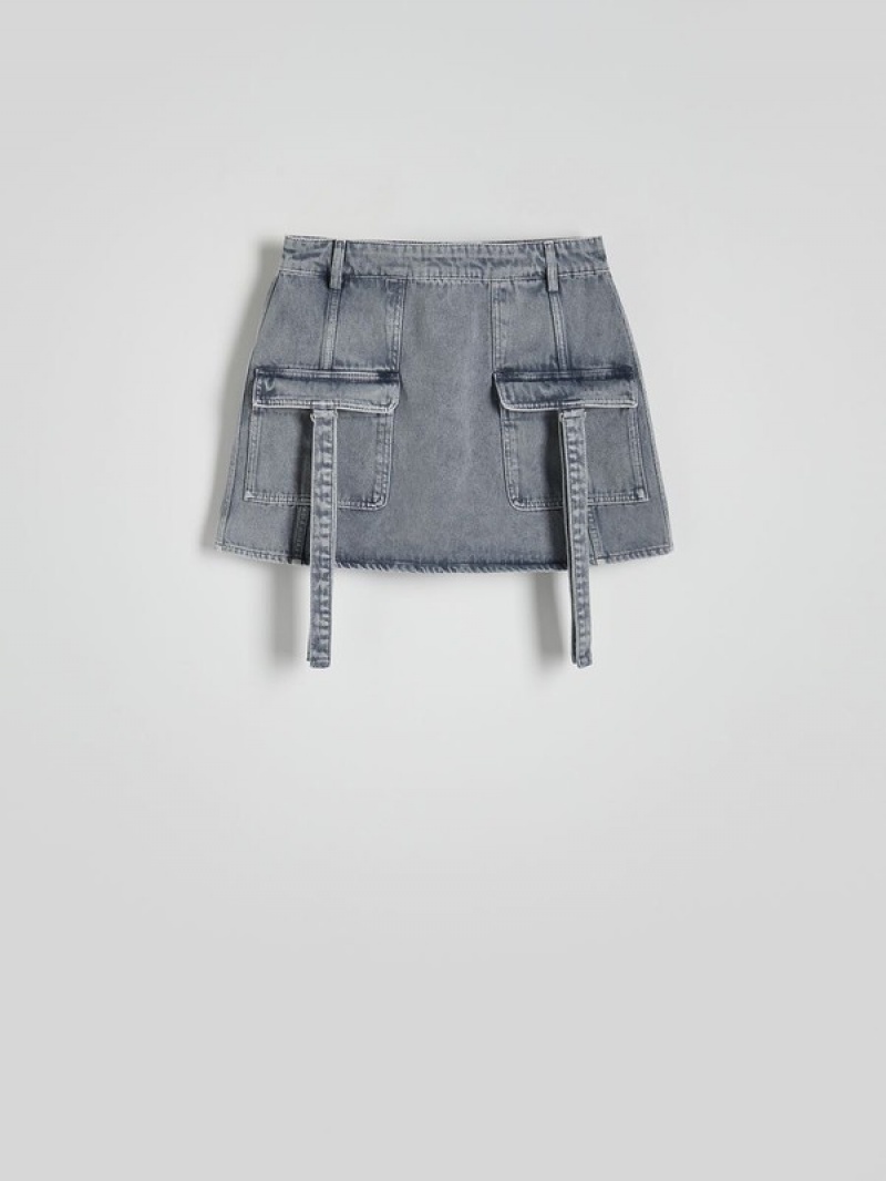 Grey Reserved Cargo Style Denim Women's Skirts | FDAT-39084