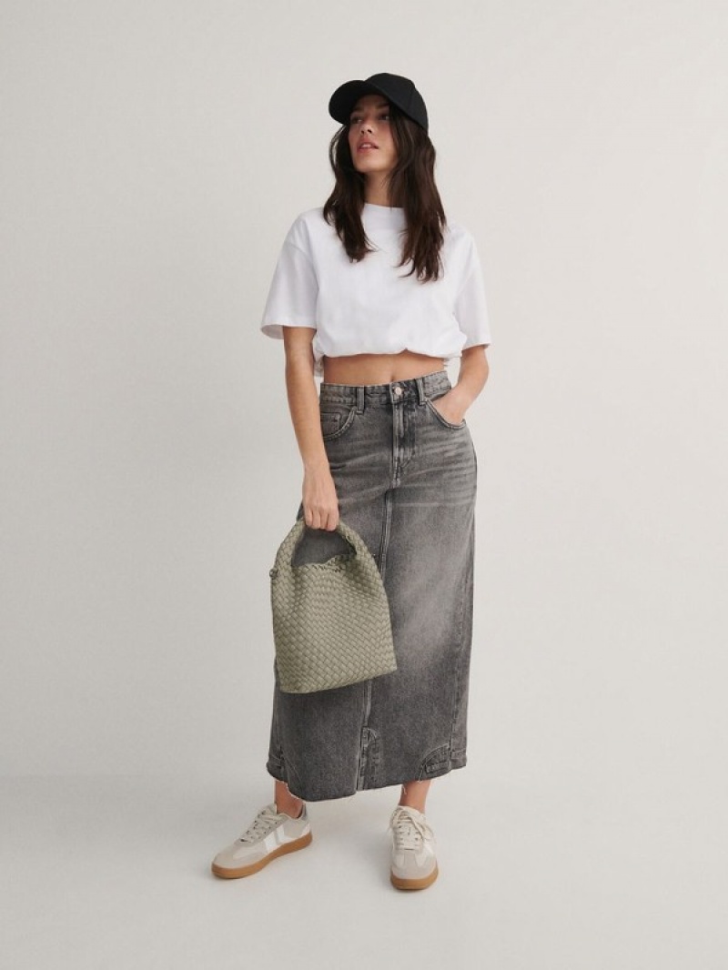 Grey Reserved Denim Midi Women's Skirts | FWTP-12967