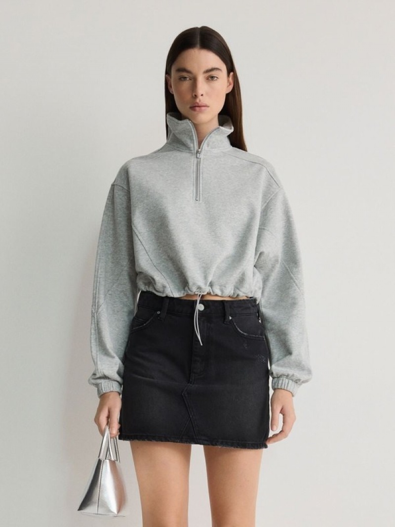 Grey Reserved Denim Mini Women's Skirts | GBLV-36912