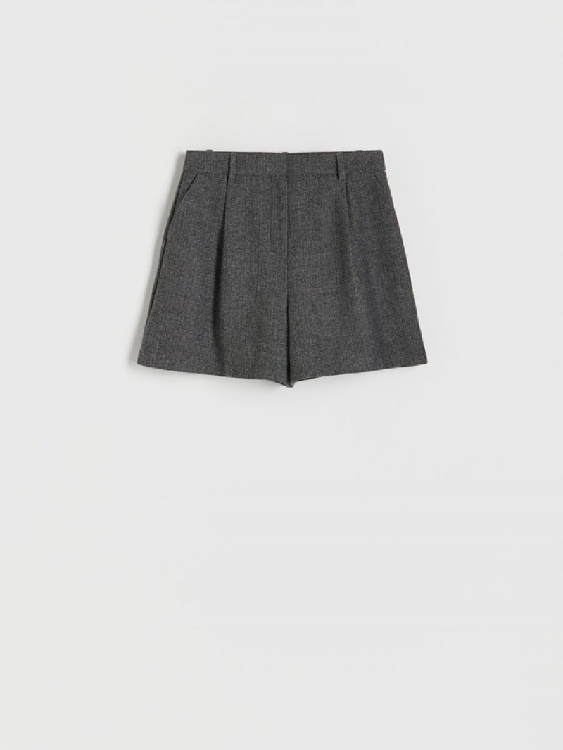 Grey Reserved Herringbone Pattern Women's Shorts | LQGI-37259