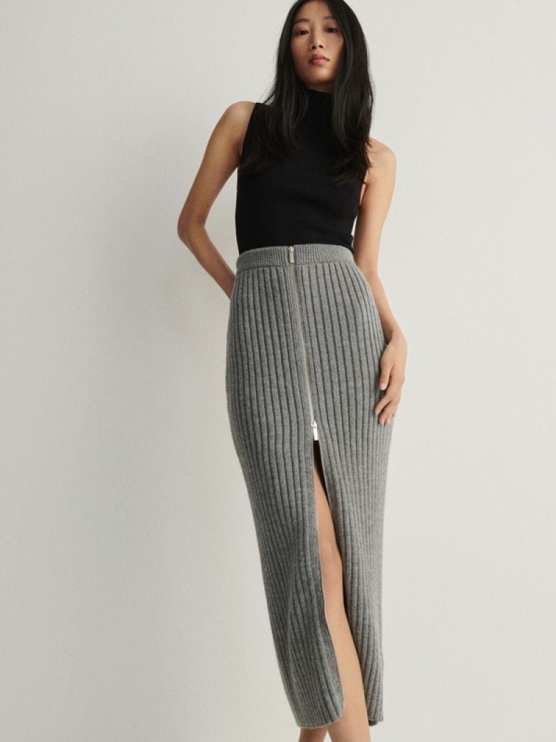 Grey Reserved Rib Knit Jersey Women's Skirts | DFEQ-43580