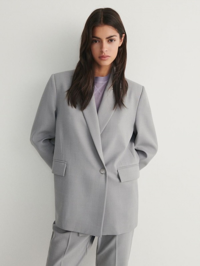 Grey Reserved Simple Design Women's Blazers | BHSG-95712