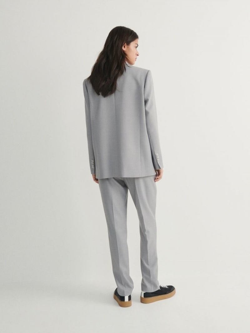 Grey Reserved Simple Design Women's Blazers | BHSG-95712