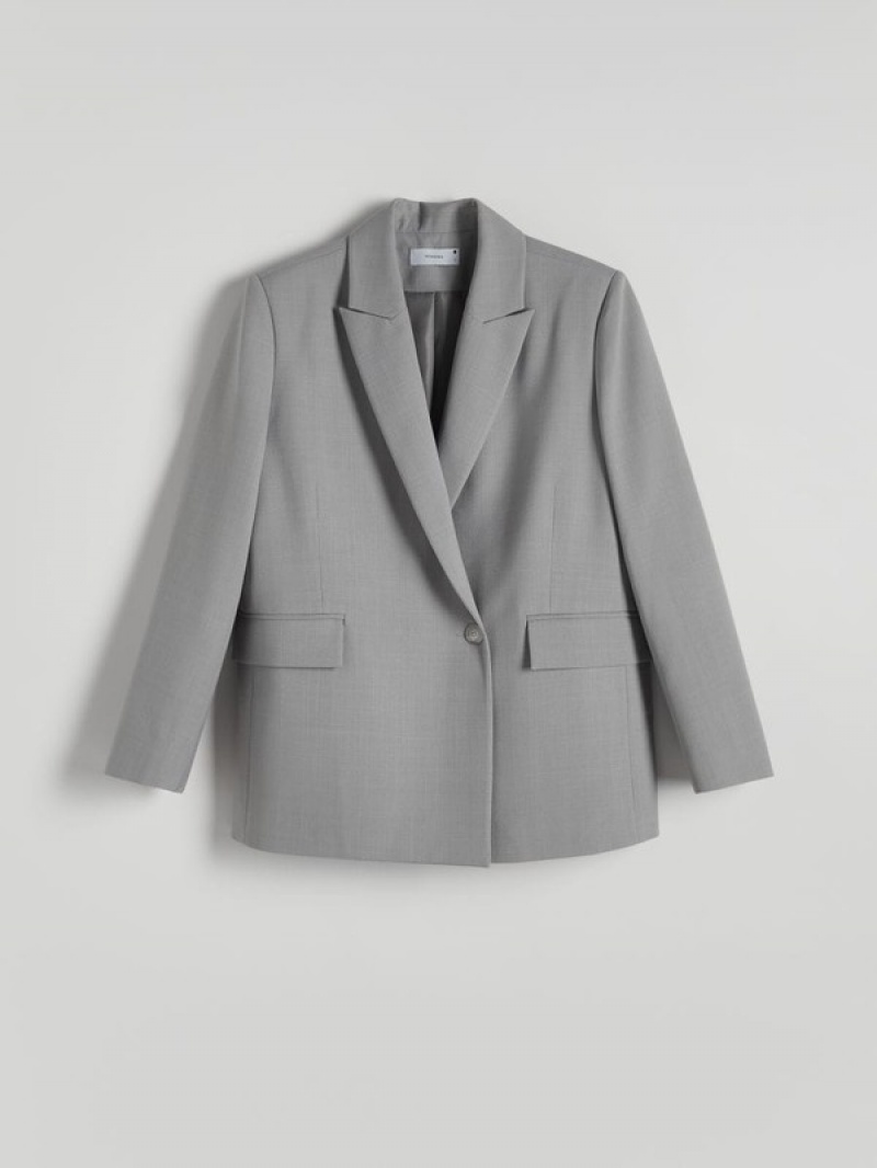 Grey Reserved Simple Design Women's Blazers | BHSG-95712