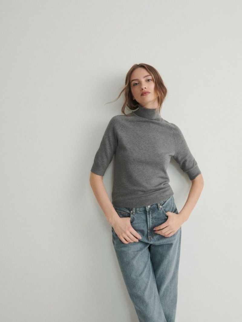 Grey Reserved Turtleneck Women's Shirts | ACIH-37086