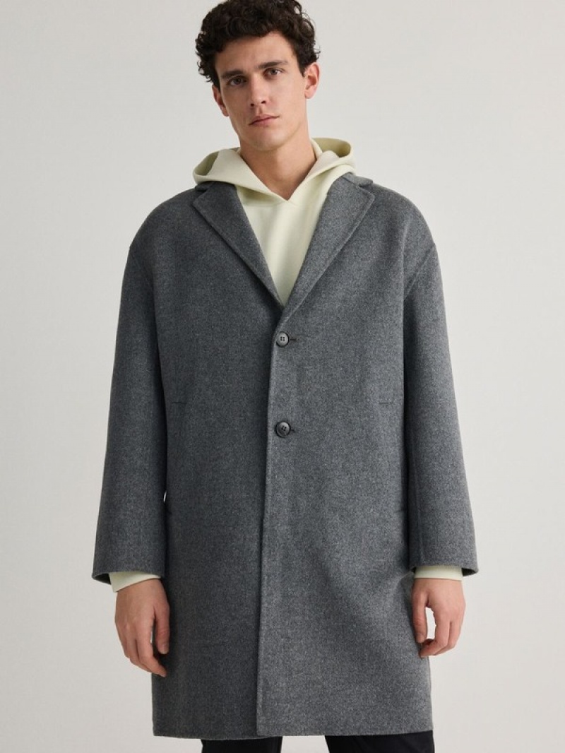 Grey Reserved Wool Rich Men's Coats | YFWL-87459