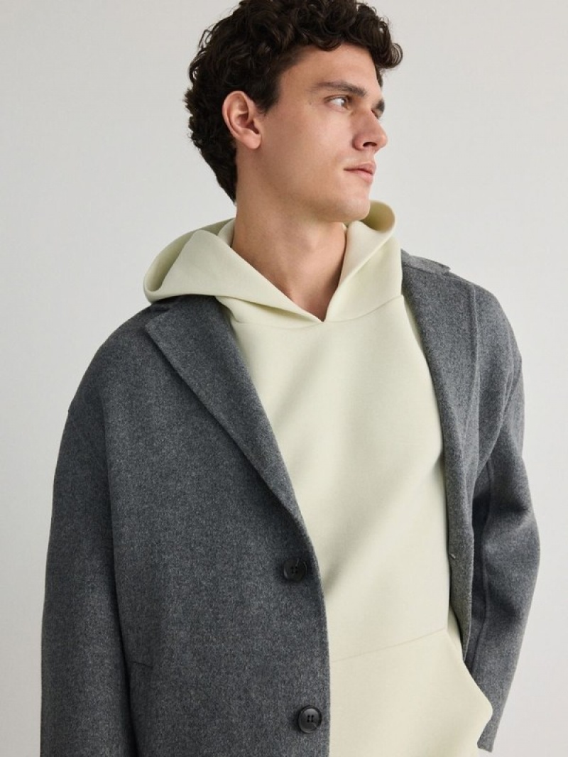 Grey Reserved Wool Rich Men's Coats | YFWL-87459