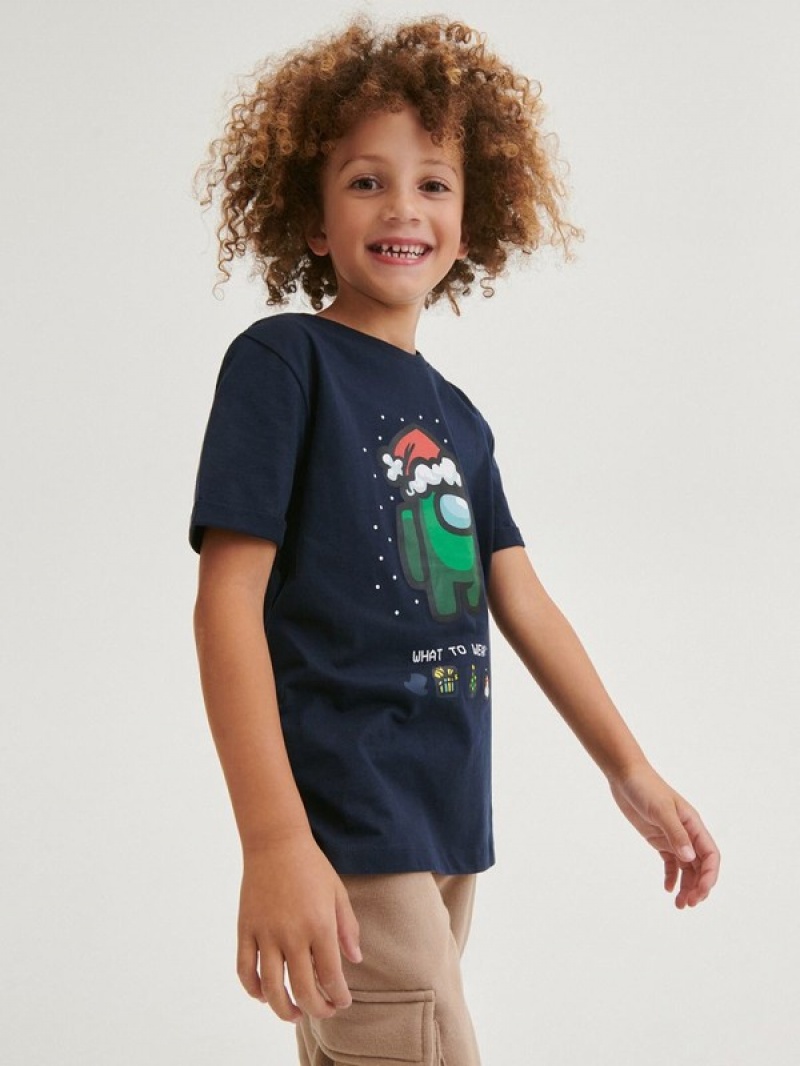 Grey / Blue Reserved Among Us Christmas Boys' T-shirts | XRSU-28460