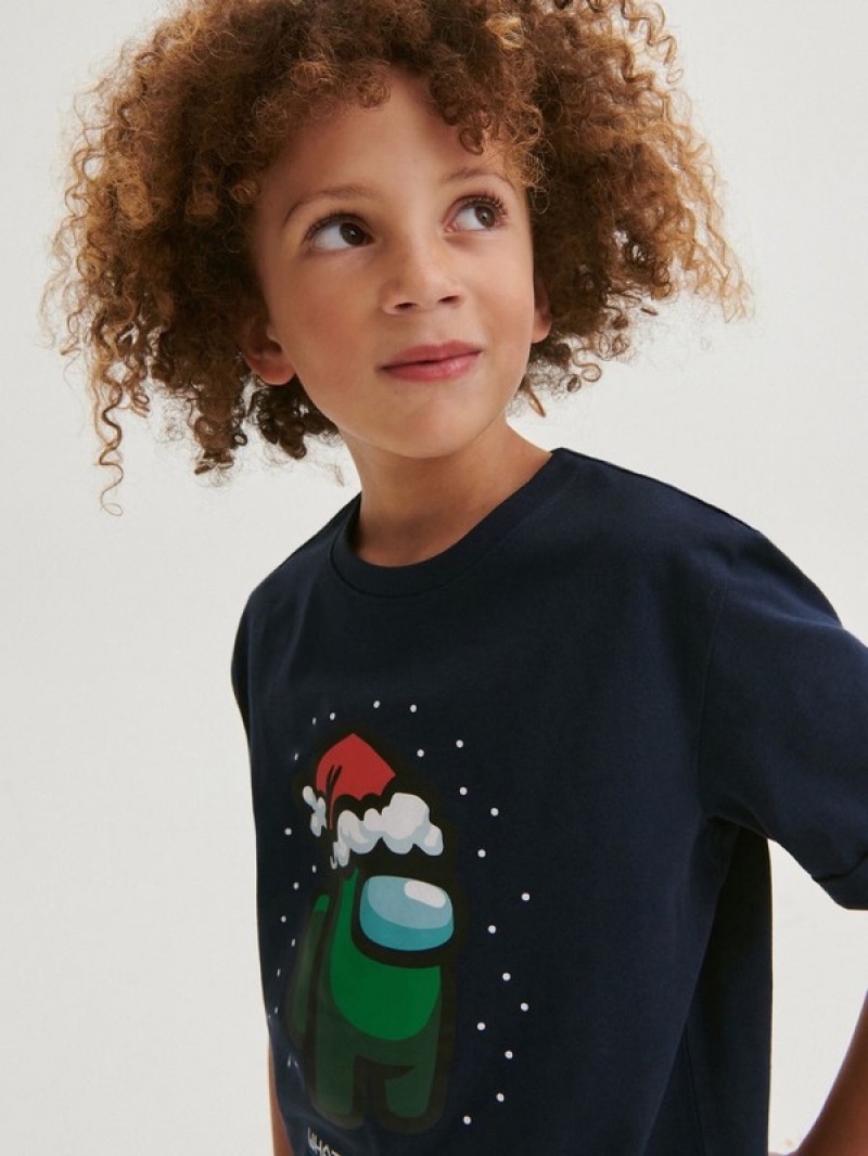 Grey / Blue Reserved Among Us Christmas Boys' T-shirts | XRSU-28460