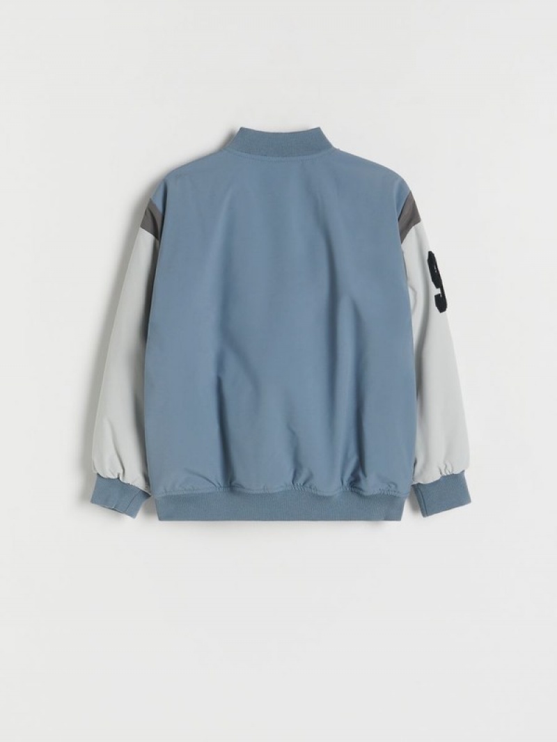 Grey / Blue Reserved Bomber Boys' Jackets | RXAW-32750