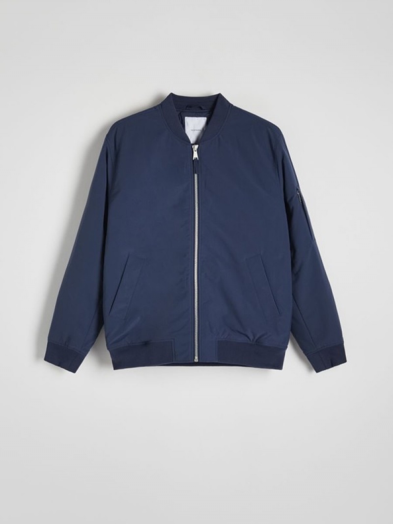 Grey / Blue Reserved Bomber Men's Jackets | GZQK-96425