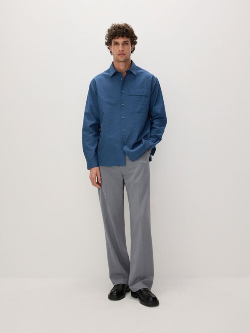 Grey / Blue Reserved Boxy Fit Men's Shirts | NHTL-89637