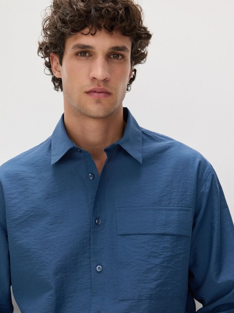 Grey / Blue Reserved Boxy Fit Men's Shirts | NHTL-89637